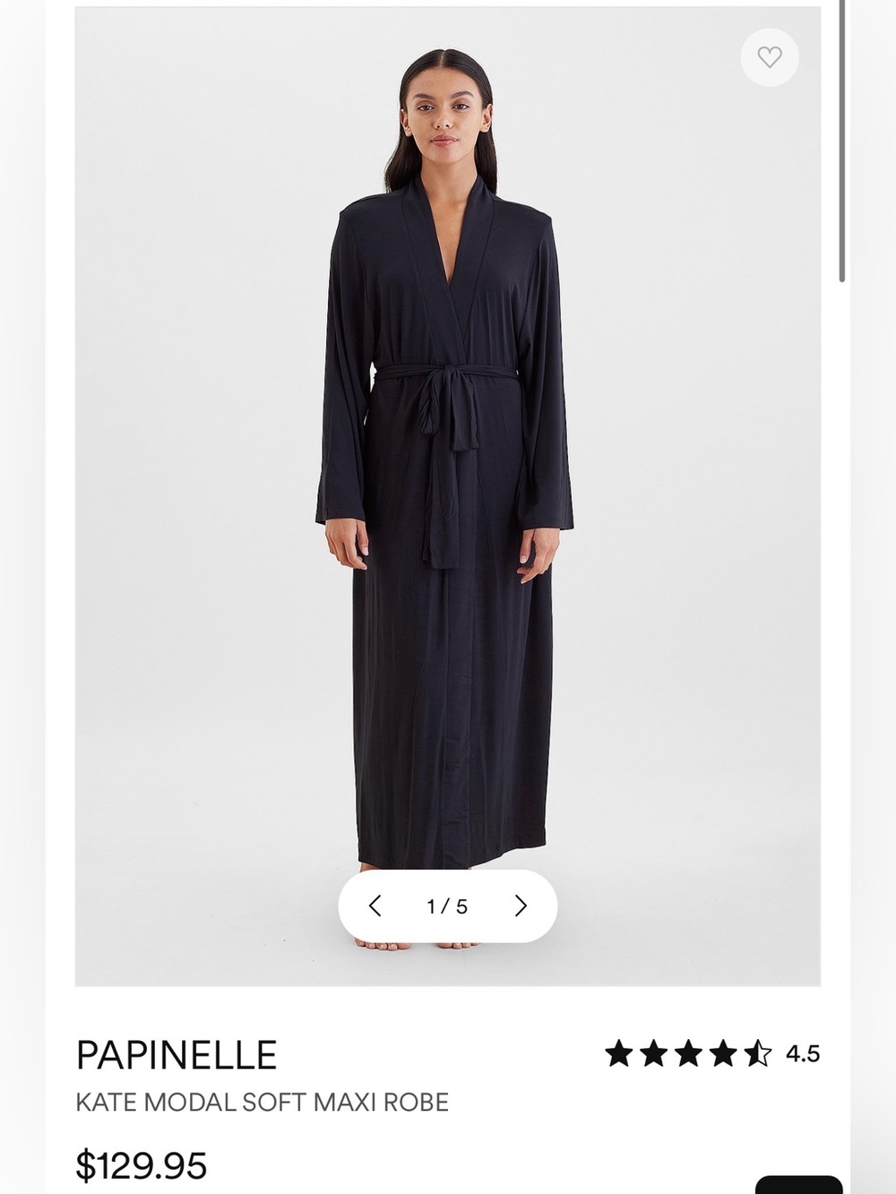Papinelle Kate Modal Soft Maxi Tall Robe Like New ~ Black